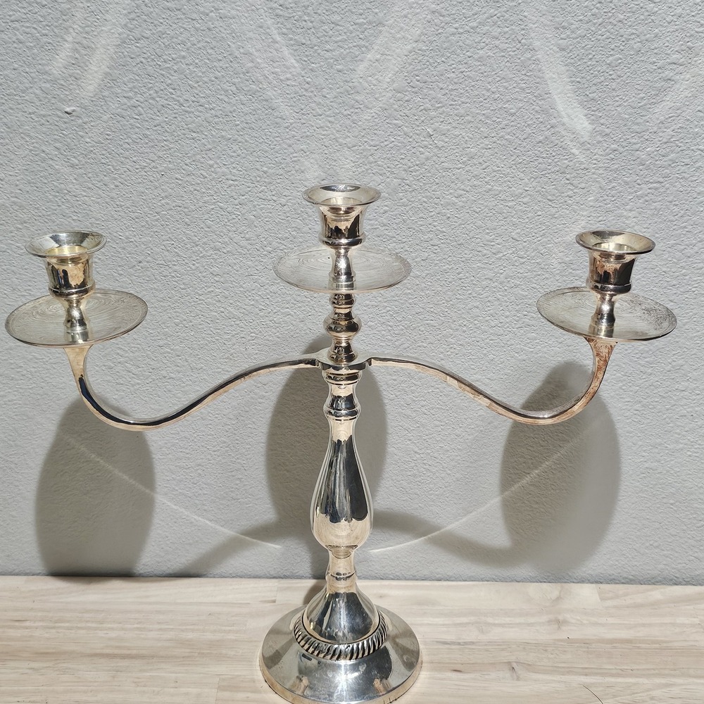 Beautiful Large 3 Candle Candelabra Silver Plated Beauty And The Beast
